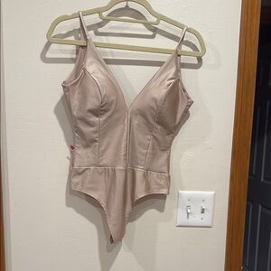 Elegant Women's Satin Bodysuit - Cream